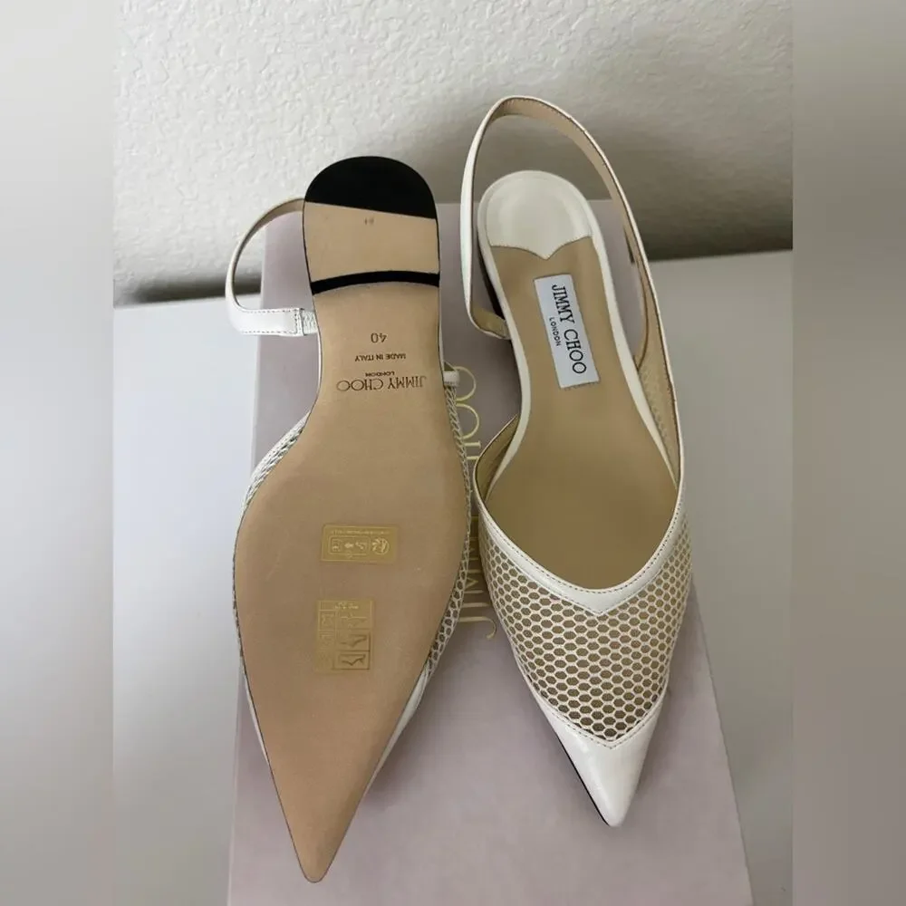 Jimmy Choo White Mesh Pointed-Toe Slingback flats 39.5 - Picture 4 of 5